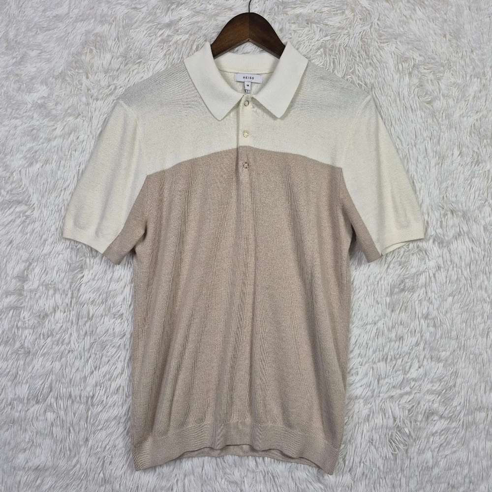 Reiss Mens M Alessano Colorblock Snap Polo Melange Wool Blend‎ Quiet Luxury Prep